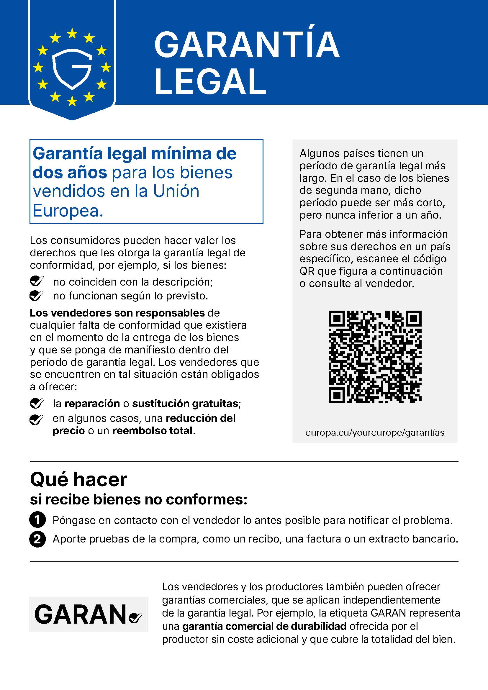 Información sobre la garantía legal
