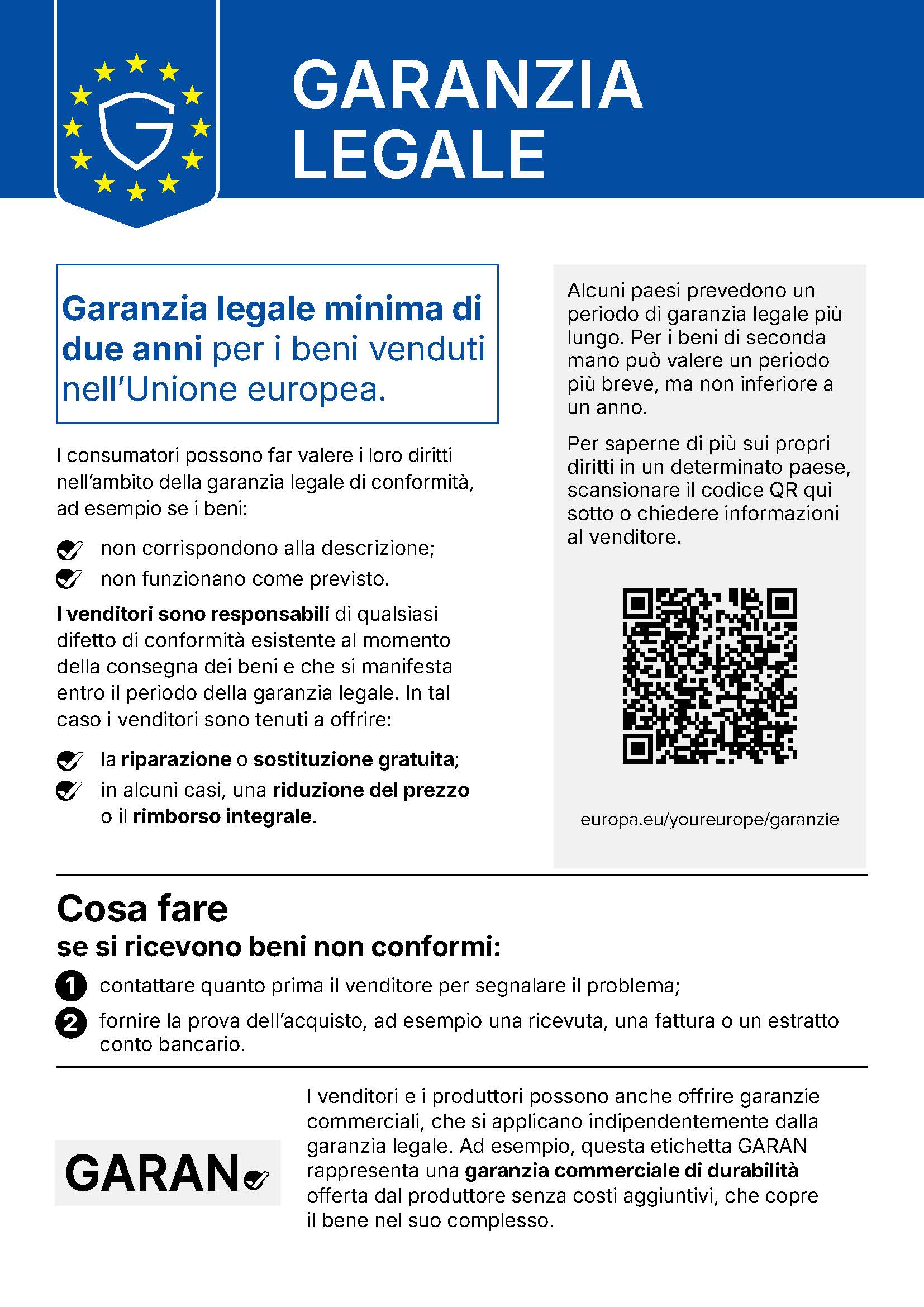 Informazioni sulla garanzia legale